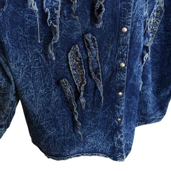 Vintage 80s Acid Wash Oversized Denim Studded Shirt Jacket Art To Wear Size XL - Picture 5 of 9